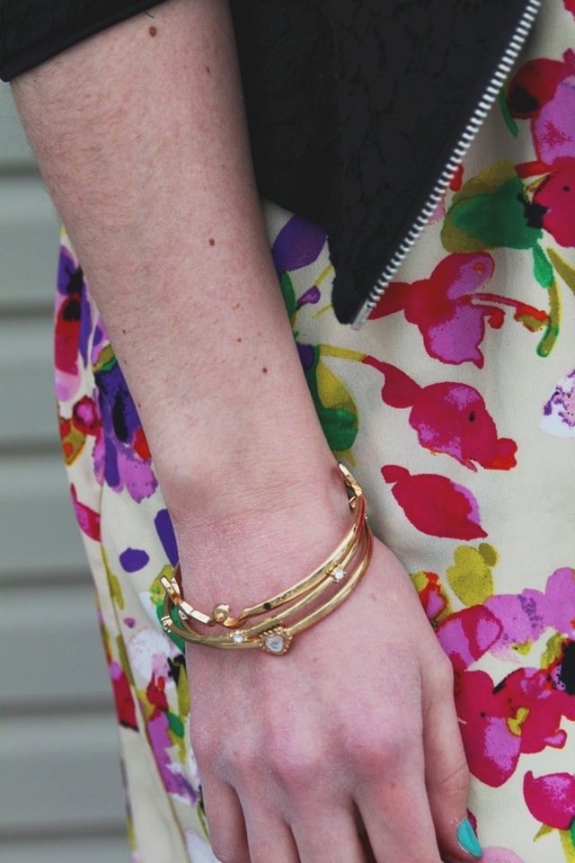 hannah rupp the outfit repeater floral dress flirty valentines day winter moto jacket