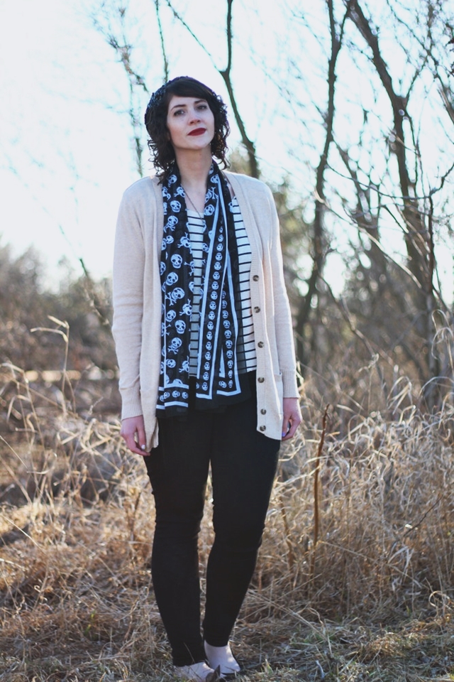 hannah rupp the outfit repeater punk goth fashion pattern mixing skulls sequins stripes skinny jeans