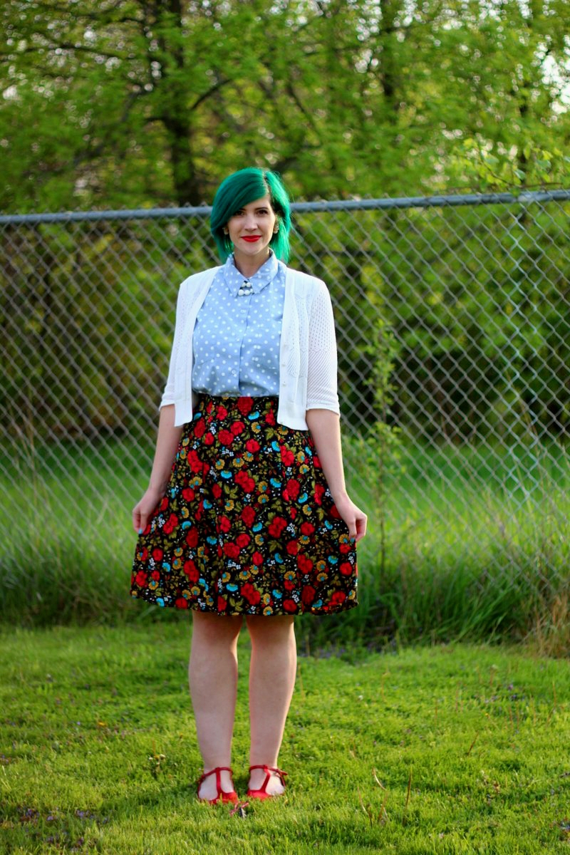 floral and polka dots outfit