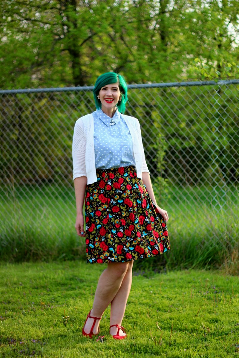 floral and polka dots outfit
