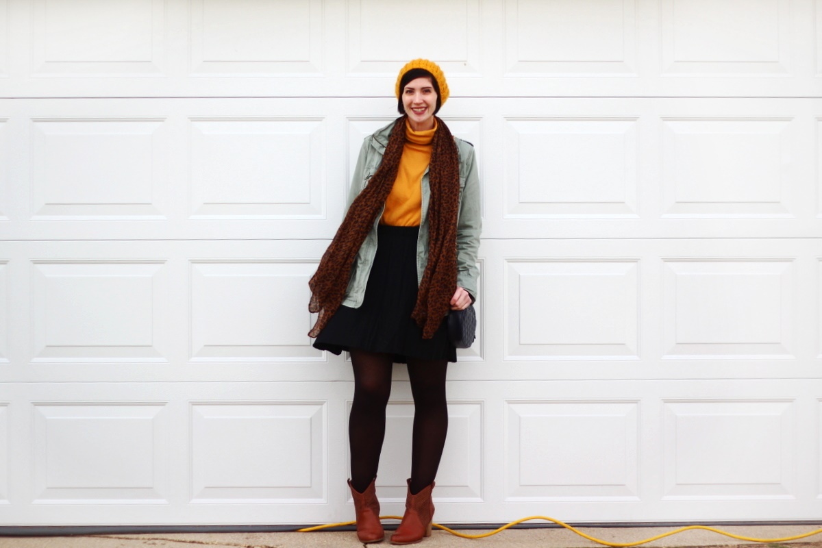 mustard turtleneck outfit