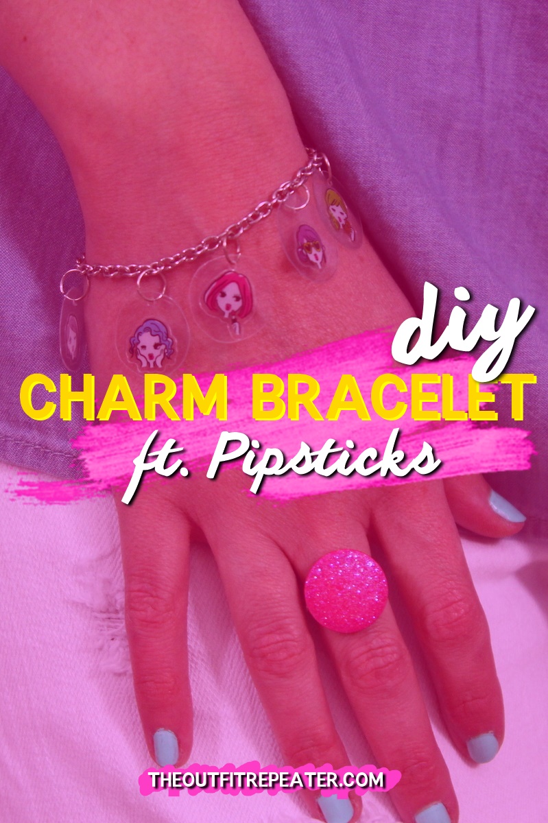 DIY Charm Bracelet Inspired By The 1980s | www.theoutfitrepeater.com the outfit repeater hannah rupp diy charm bracelet 1980s girl gift present sticker pipsticks sponsored fashion blogger