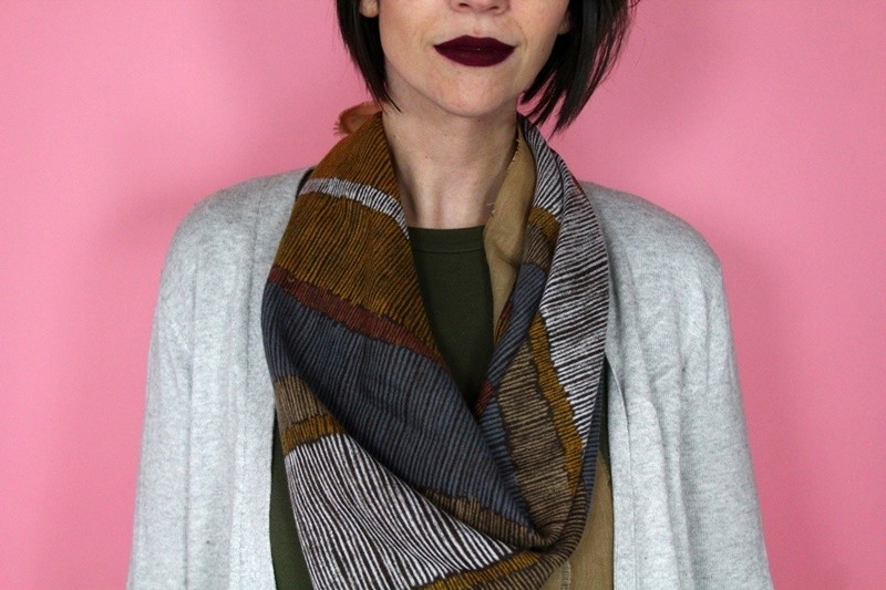 Winter Capsule Wardrobe Challenge: Day 5 | www.theoutfitrepeater.com hannah rupp the outfit repeater capsule wardrobe challenge cool cardigan tobi long tall sally blue tights vintage scarf dark colourpop lipstick