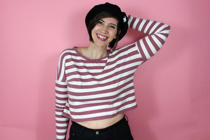 hannah rupp the outfit repeater Striped crop top, H&M high waisted jeans, vintage beret, Forever 21 leopard print coat, tan booties