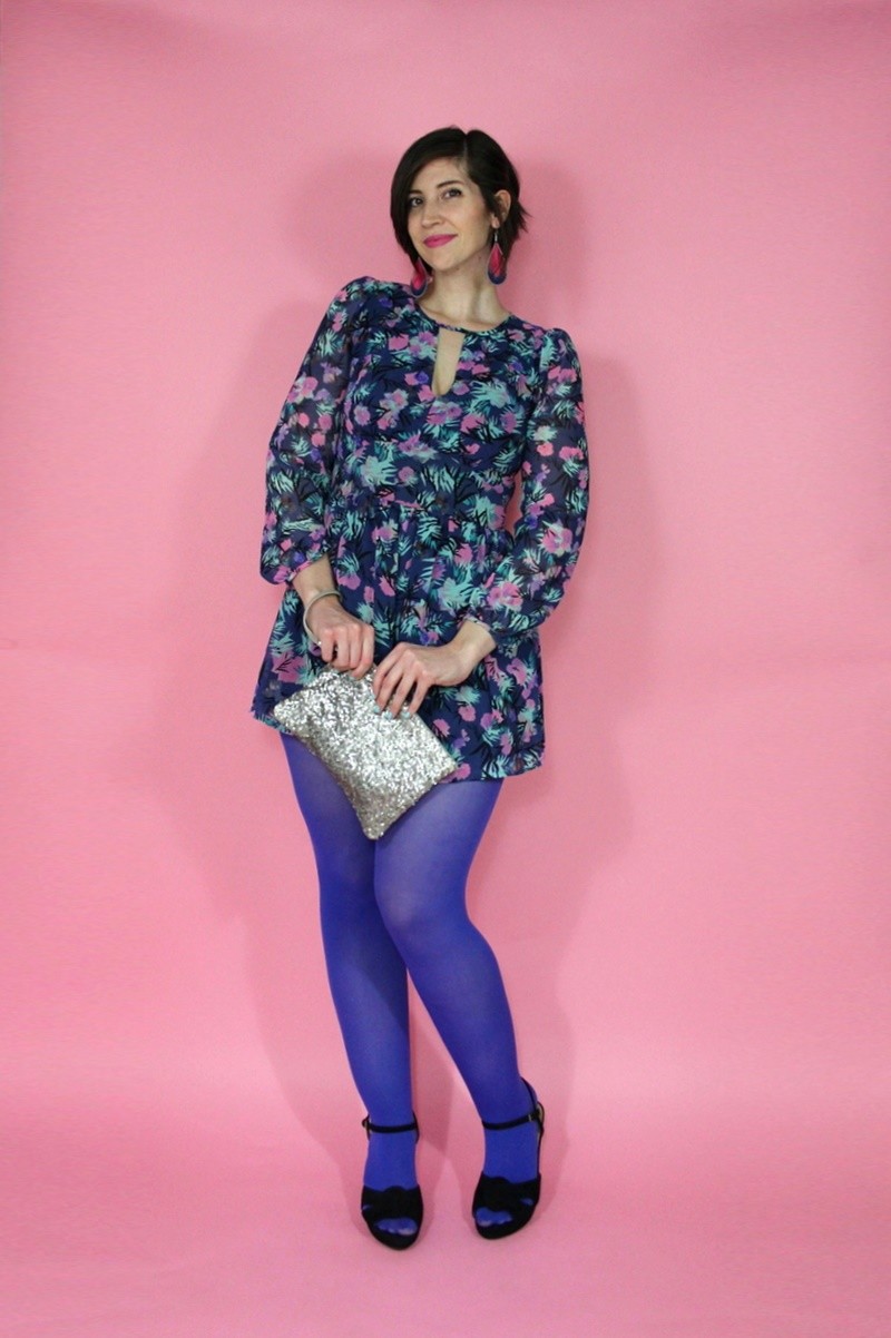 hannah rupp the outfit repeater galentine's day outfit celebrate inspiration idea purple tights romper swap.com thrifted secondhand consignment