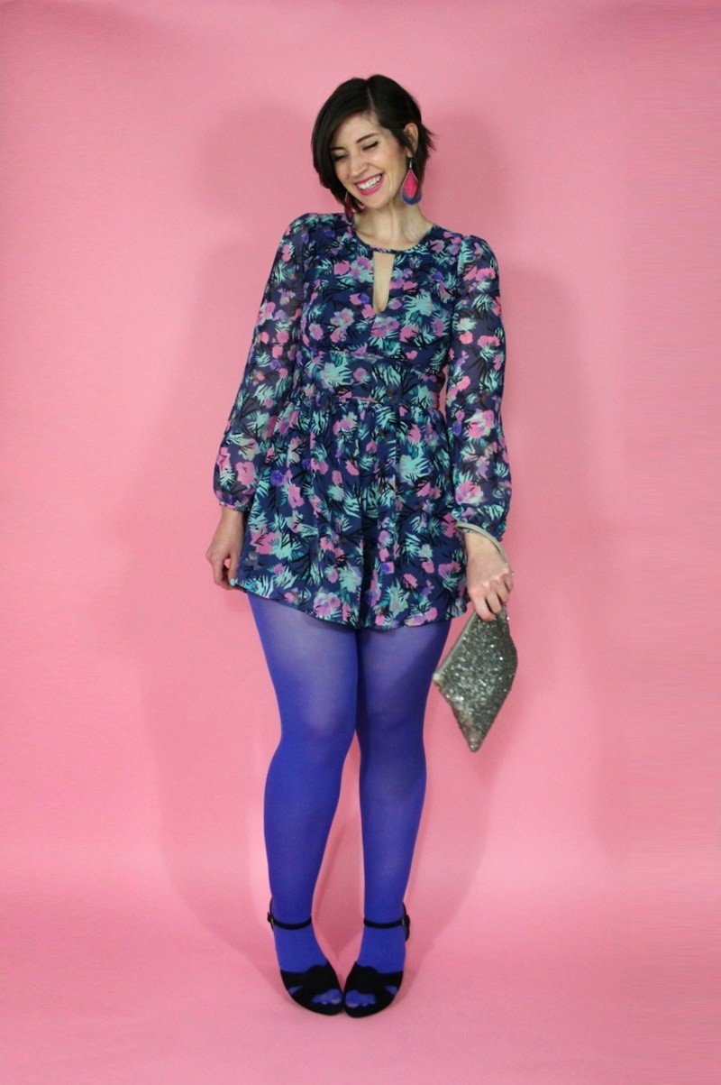 hannah rupp the outfit repeater galentine's day outfit celebrate inspiration idea purple tights romper swap.com thrifted secondhand consignment