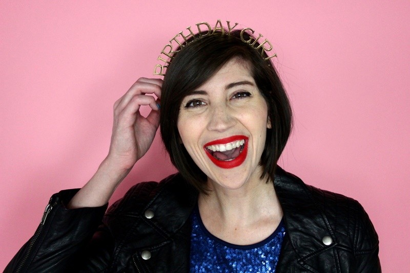 hannah rupp the outfit repeater birthday outfit thrifted sequin dress moto jacket crown