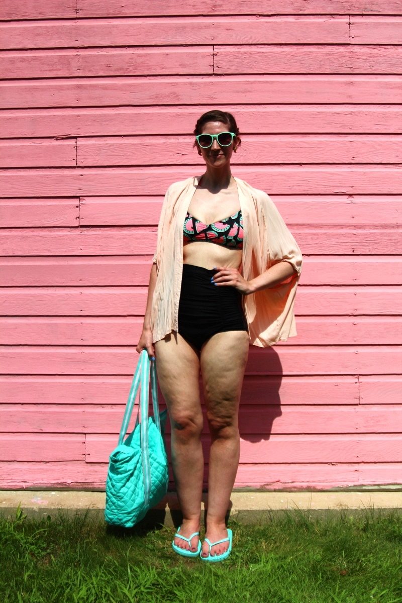 Thrifted Swimsuits: Ick or Awesome? | www.theoutfitrepeater.com hannah rupp the outfit repeater thrifted swimsuit kimono beach pool cute summer