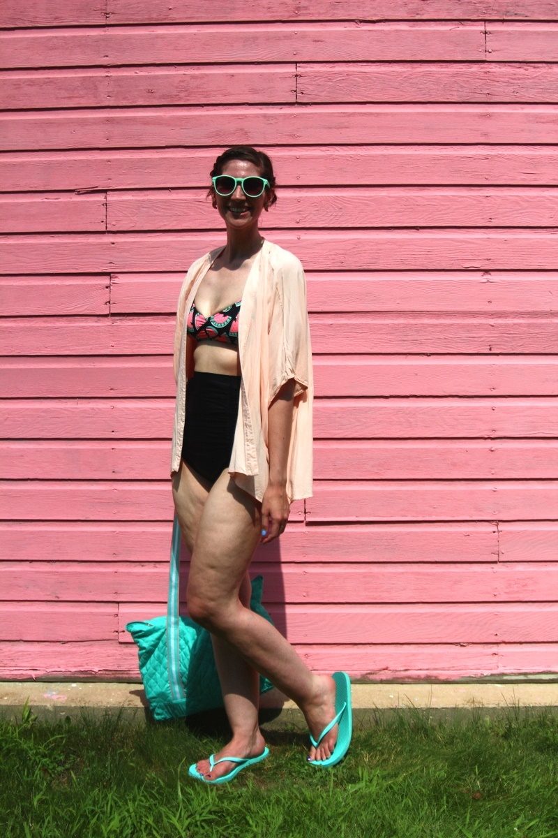 hannah rupp the outfit repeater thrifted swimsuit kimono beach pool cute summer