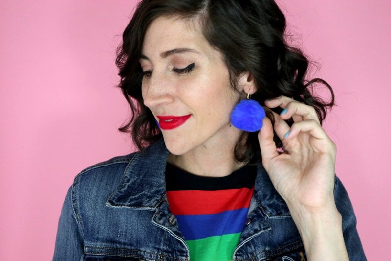 Why It's Important To Take a Risk With Your Outfits | www.theoutfitepeater.com rainbow color outfit asos tshirt dress denim jacket red tights hannah rupp