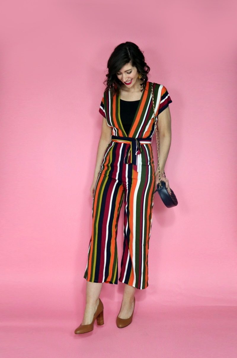 2 Ways To Wear a Jumpsuit on Thanksgiving | www.theoutfitrepeater.com fall jumpsuit outfit striped asos favorite shopping thanksgiving style thrifted hannah rupp repeater