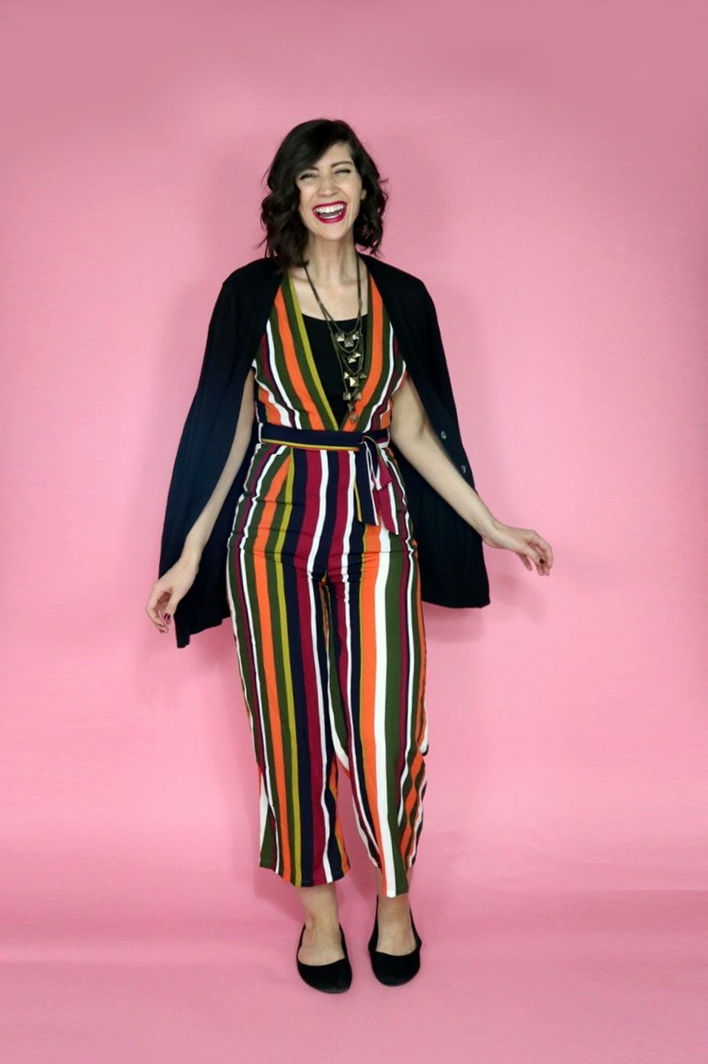 2 Ways To Wear a Jumpsuit on Thanksgiving | www.theoutfitrepeater.com fall jumpsuit outfit striped asos favorite shopping thanksgiving style thrifted hannah rupp repeater