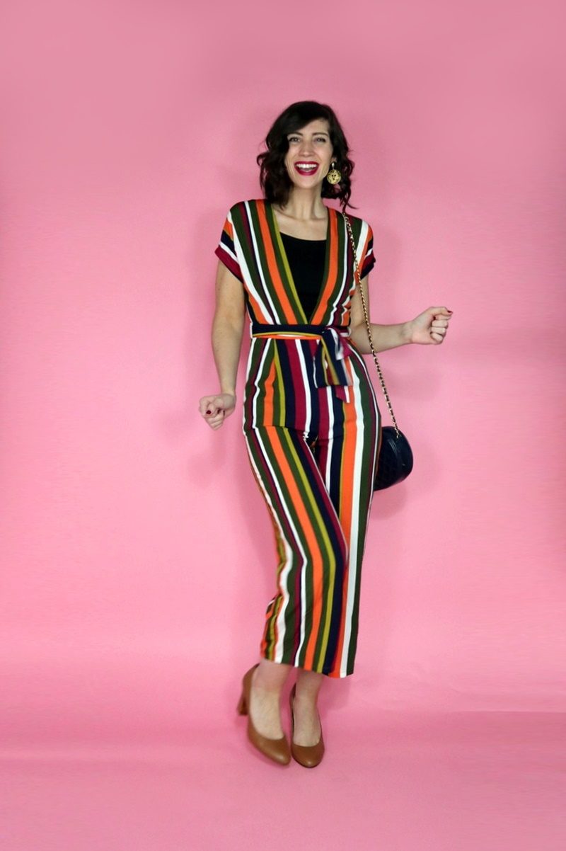 2 Ways To Wear a Jumpsuit on Thanksgiving | www.theoutfitrepeater.com fall jumpsuit outfit striped asos favorite shopping thanksgiving style thrifted hannah rupp repeater